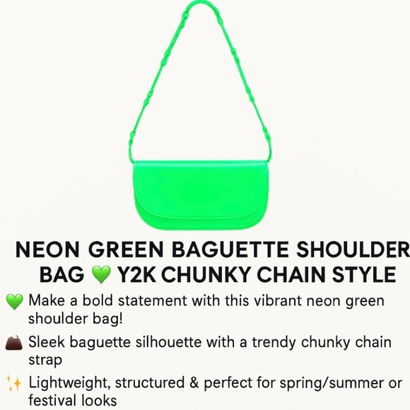 NWT Melie Bianco Neon Green Shoulder Bag with‎ Chunky Chain Strap | Y2K Baguette - Picture 2 of 12